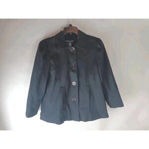 Dialogue Womens Dress Coat Black Waist Length Buttons Pockets Collar sz X small